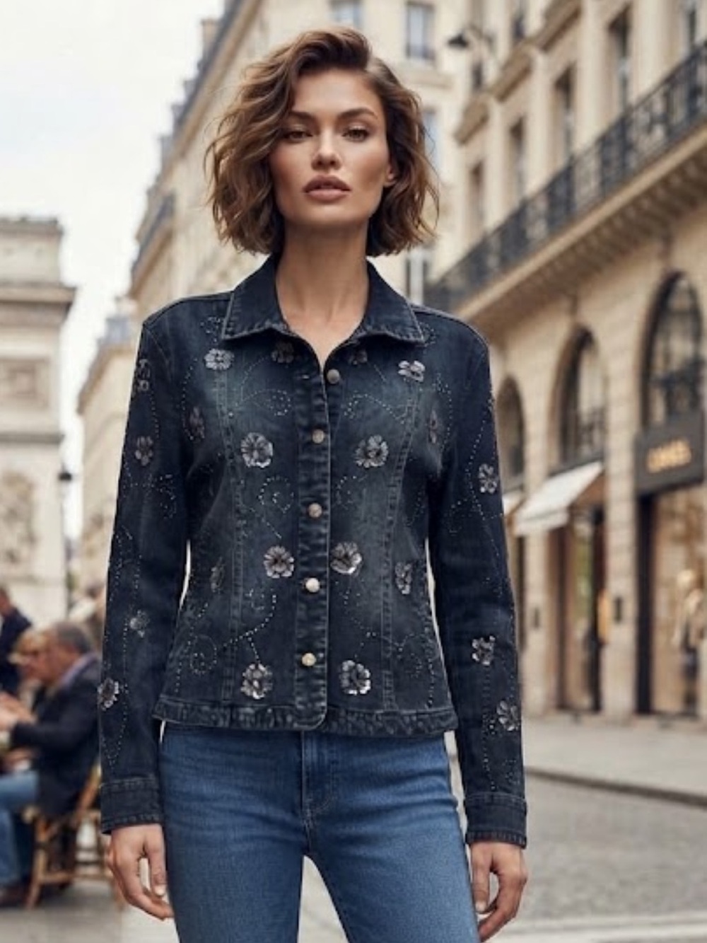 Vintage Flashback Couture Embellished Sequin Denim Jacket Y2K
